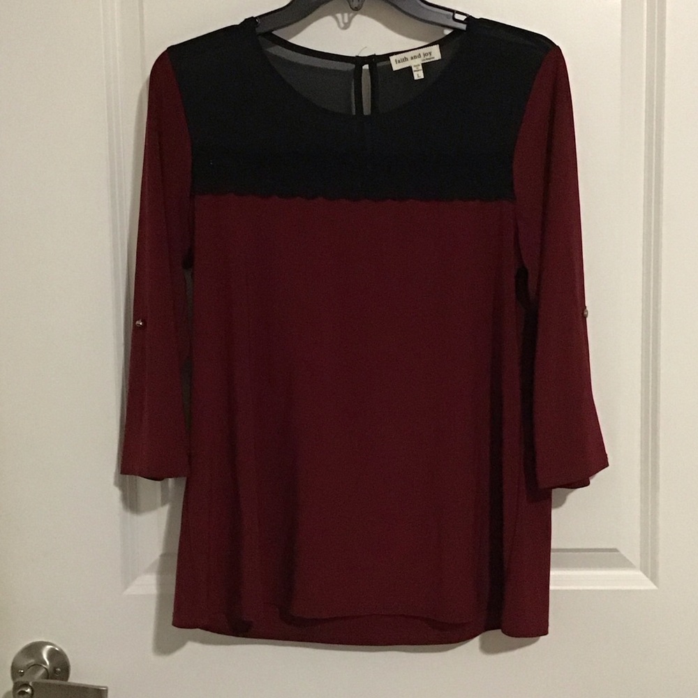 Faith and Joy Burgundy and Black Blouse Size L